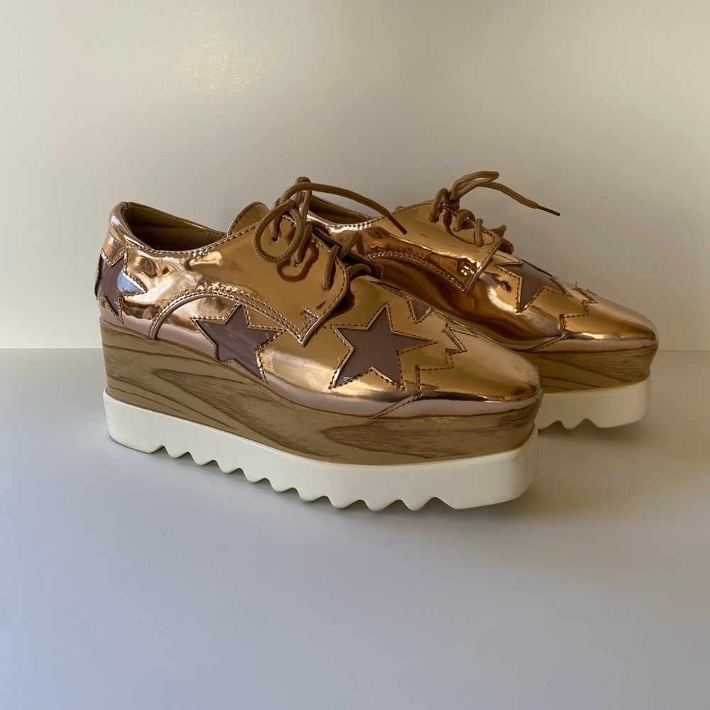 Timesize wedge casual platform rose gold patent oxfords size 37 6.5